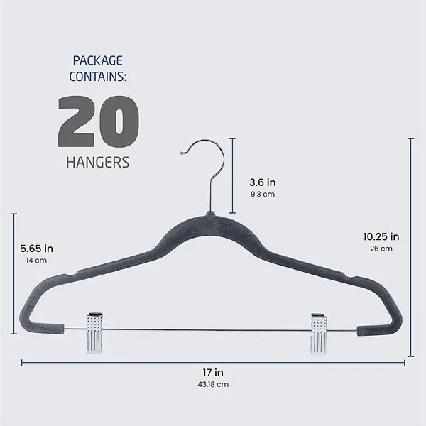 Non Slip Velvet Pants Hangers with Metal Clips