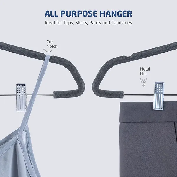 Non Slip Velvet Pants Hangers with Metal Clips