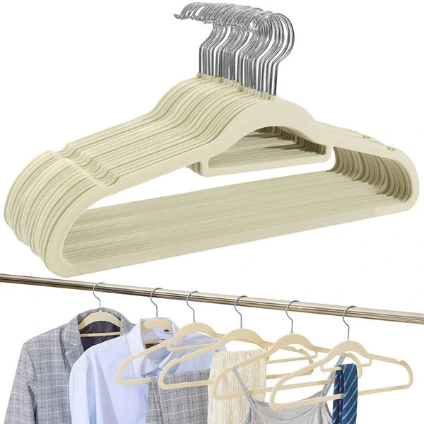 Thin Non-slip Flocked Plastic Velvet Hangers