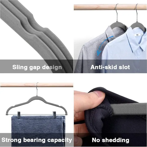 Non Slip Velvet Pants Hangers with Clips