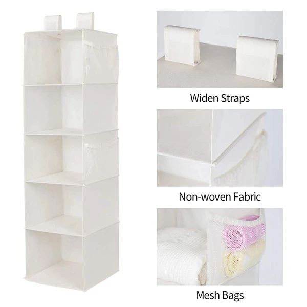 Sopulife  Fabric  Hanging Closet Organizers and Storage, 5-Shelf Closet Hanging Storage Shelves   