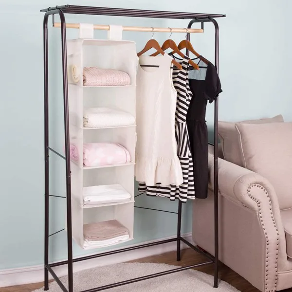 Sopulife  Fabric  Hanging Closet Organizers and Storage, 5-Shelf Closet Hanging Storage Shelves   