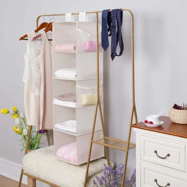 Sopulife  Fabric  Hanging Closet Organizers and Storage, 5-Shelf Closet Hanging Storage Shelves   