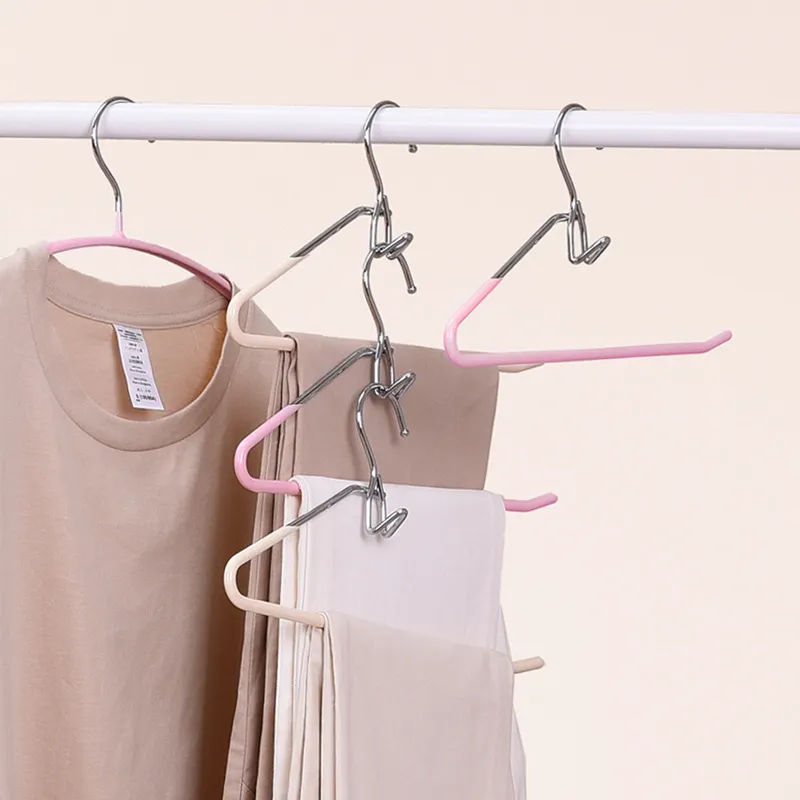 Clips stack multiple layers of space-saving household pants hangers