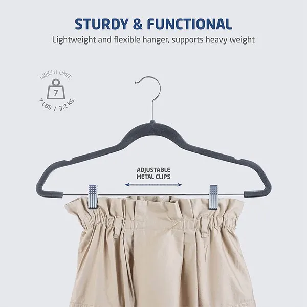 Non Slip Velvet Pants Hangers with Metal Clips(图3)